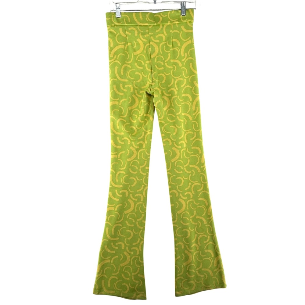 Zara Green Yellow Flared Jacquard Pull On Pant Womens Small 27x33.5 Boho Retro - Picture 7 of 10
